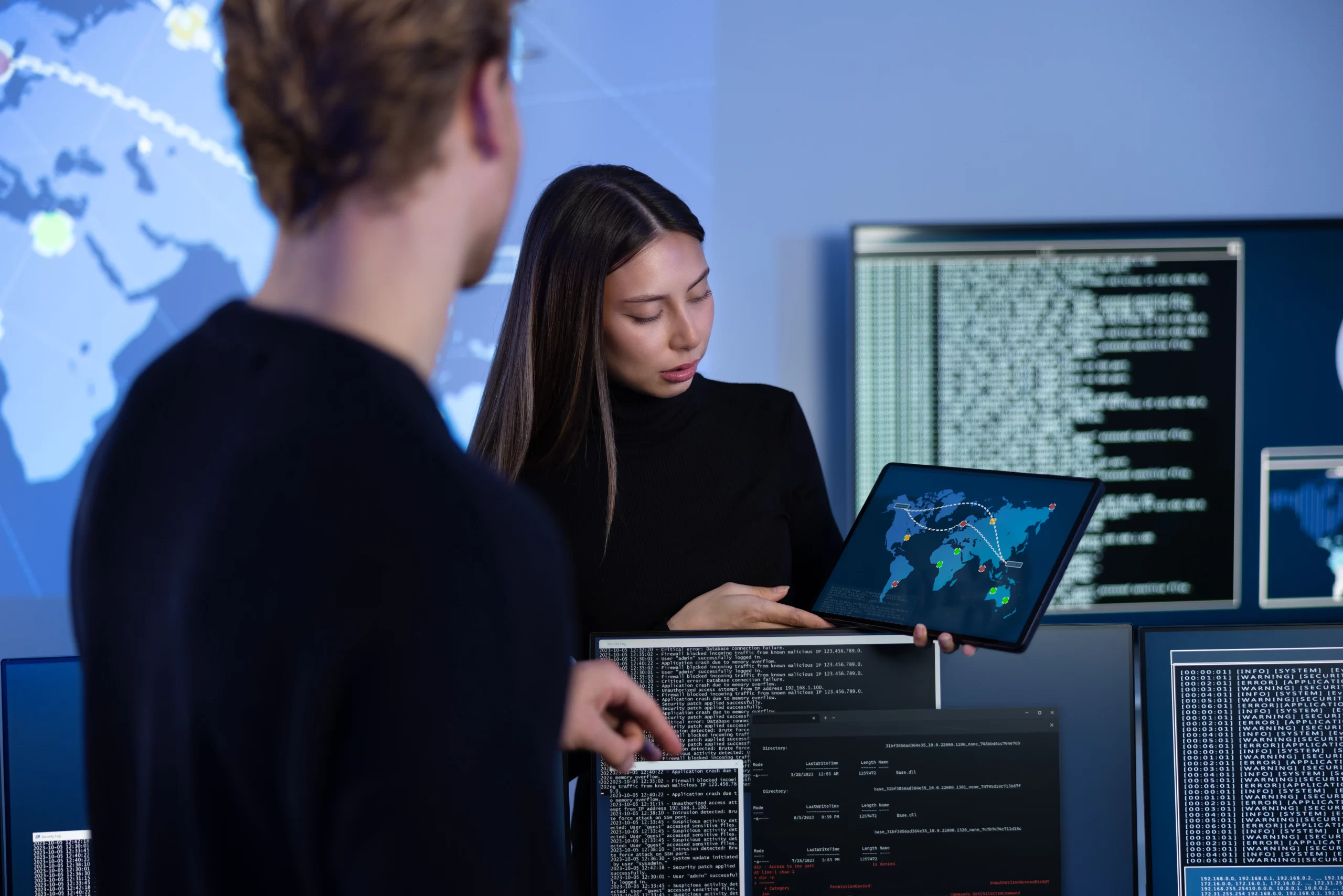 homem e mulher analisando dados em um computador